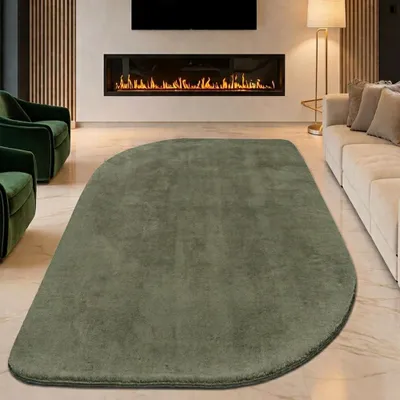 Image de Tapis Shape, forme libre moderne, doux et moelleux, vert forêt, dimensions : 160 x 220 cm