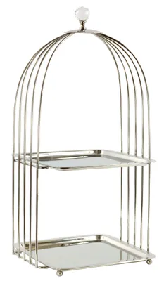 Produktbild von FURNARO Etagere Cage - zweistöckige Servieretagere mit Käfigstruktur aus vernickeltem Edelstahl, silberfarben, 27x24x54cm