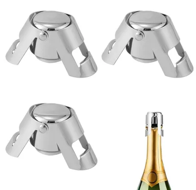 Produktbild von Sektverschluss - Wiederverwendbar aus Edelstahl - Für Sekt- und Champagnerflaschen - 3 Stück Silber