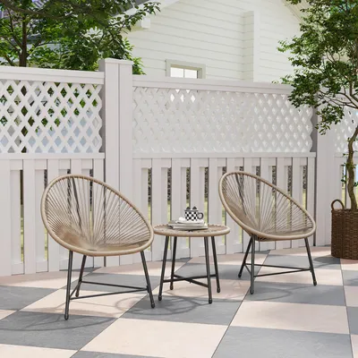 Image de Ensemble de mobilier de jardin en polyrotin, 3 pièces – Coin salon pour 2 personnes avec 2 chaises et une table, résistant aux intempéries, pour le jardin et la terrasse, bois naturel