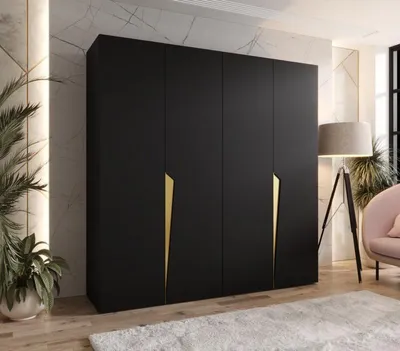 Produktbild von Viertüriger Kleiderschrank 200 cm SORAYA 1 - schwarz / goldene Griffe