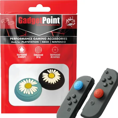 Produktbild von Thumbgrips - Thumb Grips voor Nintendo Switch Joy-Con Controllers - Gaming Thumbgrips - Performance Anti-Slip Thumbsticks - Bescherming Accessoires - Bloemetjes - Blauw/Zwart -