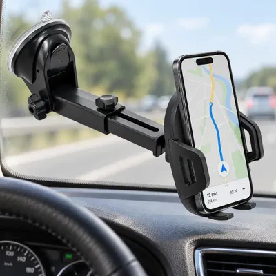 Obrázek produktu pro držák na telefon do auta na sklo s přísavkou nastavitelný držák mobilu 13 x 6,5 x 11 cm černý