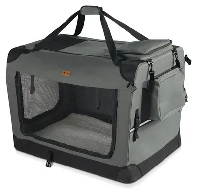 Produktbild von VOUNOT Hundebox faltbar, Transportbox für Katzen und Hunde, atmungsaktiv, 50x35x36 cm, Grau