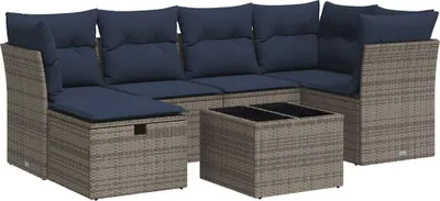 Produktbild von vidaXL 7-tlg. Garten-Sofagarnitur mit Kissen Grau Poly Rattan