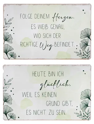 Produktbild von Gilde Schild, rechteckig, "Ginkgokranz", Ginkgomotiv, Spruch, Metall, grün, weiß, B. 30 cm, H. 19 cm 51841 4063387518410 2 Stück (2-fach sortiert)