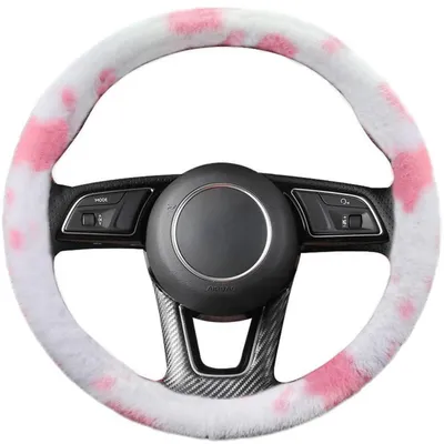 Immagine prodotto di Copertura per volante, motivo mucca rosa, antiscivolo, morbida, in peluche, adatta a volanti di 37-39 cm