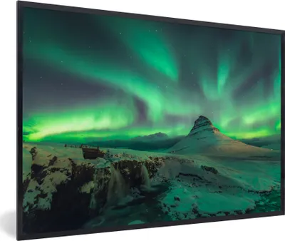 Produktbild von MuchoWow® MuchoWow® Gerahmtes Poster Nordlichter - Berge - Norwegen 90x60 cm - Poster mit zchwarzem Bilderrahmen - Fotorahmen - Foto-Plakat
