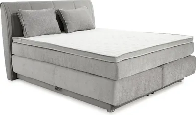 Produktbild von Boxspringbett - 160 x 200 cm - Hellgrau - Webstoff - mit Bettkästen