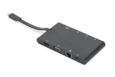 Produktbild von Universal Travel Docking Station (schwarz, HDMI, USB, USB-C, VGA, RJ-45, Kartenleser)