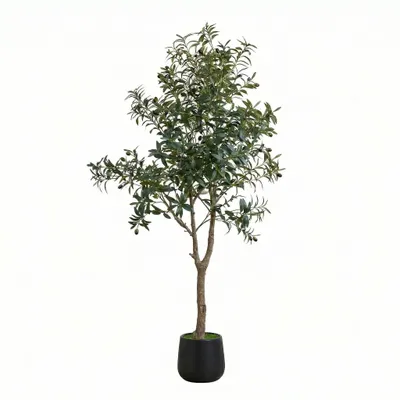 Imagen del producto de Árbol de aceitunas artificial con frutos realistas, de 180 cm de altura, en maceta negra, ideal para oficinas y salones