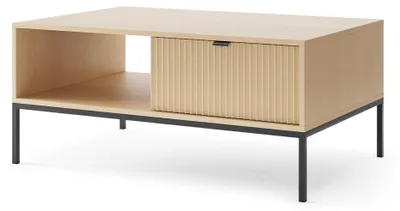 Produktbild von Selsey Vellore – Couchtisch mit Schublade und schwarzem Gestell, Holzoptik Eiche, 104 x 68 cm
