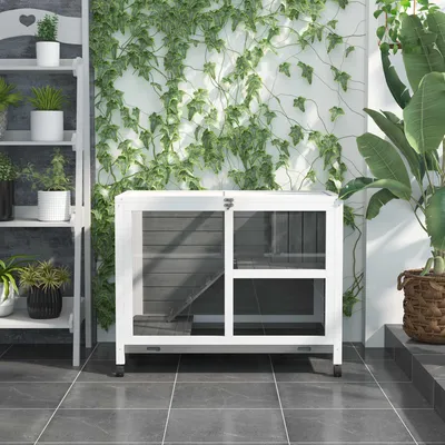 Image de Clapier à deux niveaux, clapier pliable, en bois de sapin massif, gris | 91,5 x 53,3 x 73 cm | 4 roulettes | 12,9 kg