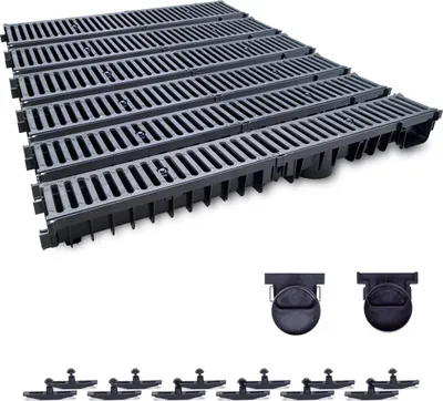 Produktbild von 6 m Entwässerungsrinne mit Dichtung Belastungsklasse C250. Gussrost ( Gußrost ). Tiefe: 100mm