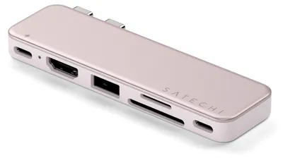 Immagine prodotto di SATECHI Snap-Hub USB-C 6-in-1 per MacBook Neo, rosa | Potenza di ricarica PD da 45W, HDMI 4K a 60 Hz, doppia porta USB-C