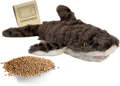 Immagine prodotto di Cuscino riscaldante a forma di squalo, 33 cm, imbottitura in miglio, utilizzabile nel microonde, per bambini