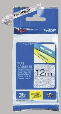 Produktbild von Brother TZE-MPSL31, schwarz auf silber, TZe, Grau, Wärmeübertragung, China, Glanz