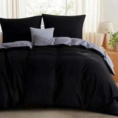 Productafbeelding van Ibenzoa® Beddengoedset, 135 x 200 cm – 100% katoen, 2 kussenslopen 80x80 + 2 omkeerbare dekbedovertrekken (twee kleuren), rits en hoekbanden, ademend, gecertificeerd