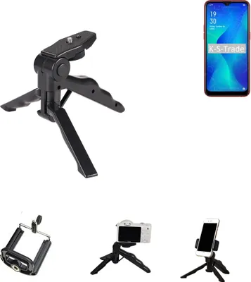 Produktbild von K-S-Trade Stativ Tisch-Ständer Dreibein Handy-Stativ Ständer kompatibel mit Oppo A1k Mini-Stativ Smartphone Tripod Handy-Stativ aus Plastik schwarz