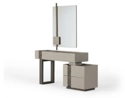 Productafbeelding van Moderne make-up tafel set, cosmetische tafel met spiegel en kruk, beige hout
