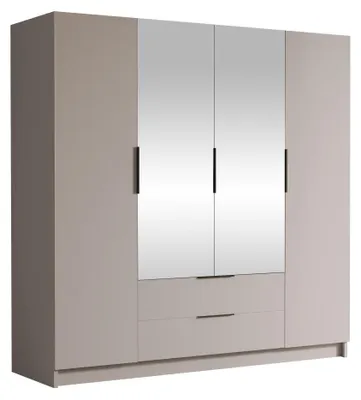 Produktbild von MIRJAN24 Kleiderschrank Sofia II 200, Schlafzimmer, mit Spiegel, Drehtürenschrank, mit Kleiderstange, Modern, Garderobenschrank, Metallgriffe (Farbe: Cashmere + Schwarz)