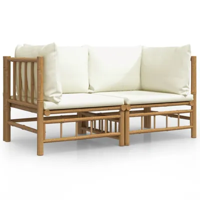 Produktbild von vidaXL Garten-Ecksofas mit Cremeweißen Kissen 2 Stk. Bambus