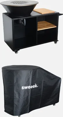 Immagine prodotto di Braciere barbecue con piano di lavoro e copertura, Ø80cm, Nero