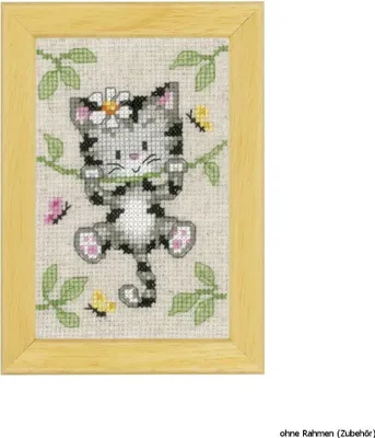 Immagine prodotto di Miniature Vervaco "Gatti con fiori", set di 3, motivo di conteggio