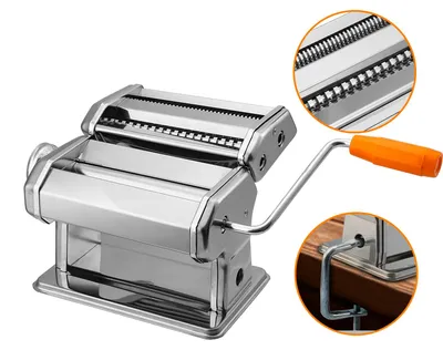 Productafbeelding van Ikodm Nudelmachine, handmatig, gemaakt van 304 roestvrij staal, pastamachine met 9 deegdiktes, 2/4 mm snijrollen en tafelklem