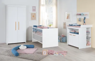 Produktbild von roba Babyzimmer Set Lilo 3-teilig für Kinder - Mitwachsendes Gitterbett 70 x 140 cm + Wickelkommode + Kinderkleiderschrank