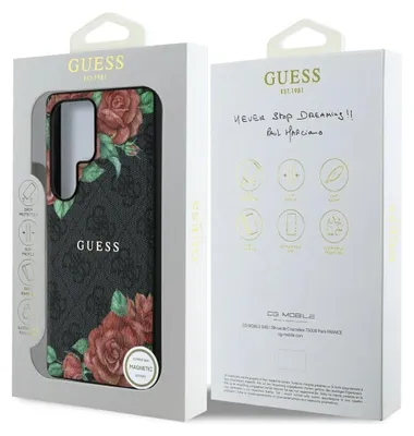 Produktbild von Guess Leather 4G Color Print Metal Classic Logo MagSafe Case für Samsung Galaxy S25 Ultra - Schwarz