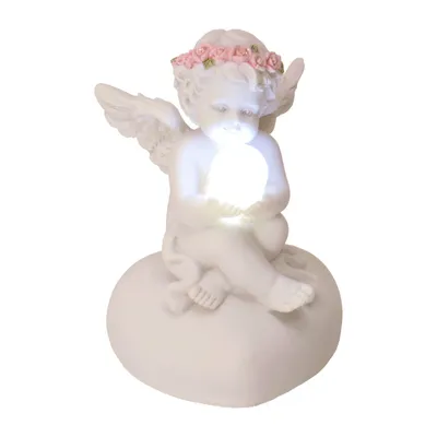 Produktbild von Engel Dekofigur mit LED-Kugel und Rosenblütenkranz