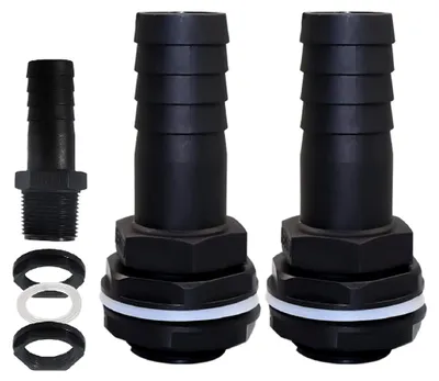 Produktbild von 2 Stück Tankdurchführung 1 Zoll Außengewinde mit Schlauchtülle 25mm für Regentonnen und Wassertanks