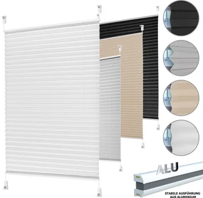 Produktbild von Plissee Faltrollo Jalousie Klemmfix ohne Bohren Alu Profil blickdicht Rollo weiß 90cm 180 - 220cm