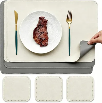 Imagen del producto de Manteles individuales lavables, de 43 x 30 cm, juego de 6 unidades, con posavasos, para la mesa de comedor