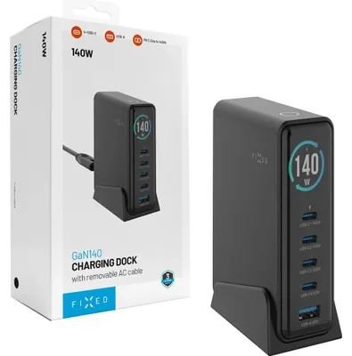 Immagine prodotto di Base di ricarica fissa GaN da 140W, 4 porte USB-C, 1 porta USB-A, colore nero