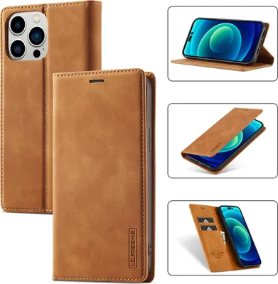 Obrázek produktu pro iPhone 14 Pro Max Kožené pouzdro s funkcí stojánku a držákem karet, peněženkový design pouzdro pro iPhone 14 Pro Max Hnědý