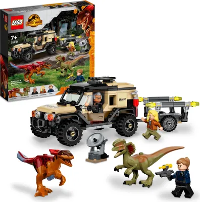 Produktbild von LEGO Jurassic World Pyroraptor & Dilophosaurus Transport, Dinosaurier-Spielzeug mit Off-Road-Spielzeugauto, 3 Minifiguren und 2 Dino-Figuren, für Fans von Jurassic-Park, ab 7 Jahre 76951