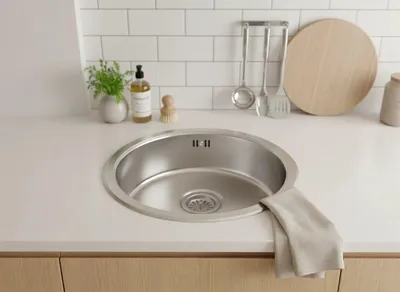 Produktbild von Einbau Edelstahlspüle Ø42 cm – Rundbecken mit Siphon-Set