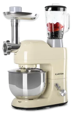Zdjęcie produktu dla Klarstein Knetmaschine Küchenmaschine mit Fleischwolf, 2000W Teigmaschine Klein, 6 Stufen, Schneebesen Rühr- & Knethaken, Planetenrührwerk, Rührmaschine mit Mixer, Küchenmaschinen mit 5L Schüssel