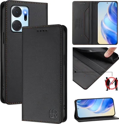 Immagine prodotto di Custodia in pelle per Honor X7A, flip case con slot per carte, portafoglio e supporto Nero
