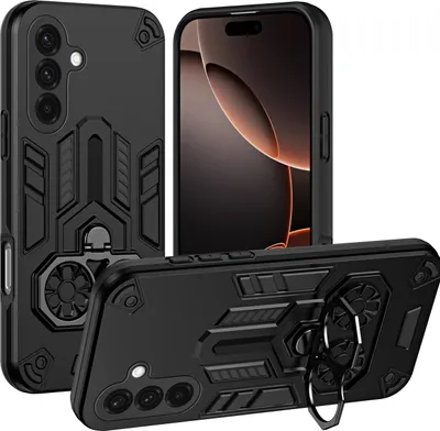 Immagine prodotto di Custodia per Samsung Galaxy A36, custodia a doppio strato PC+TPU, cover antiurto con anello in metallo e supporto Nero