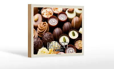 Produktbild von Holzschild Reise 18x12 cm Brüssel Belgien Belgische Pralinen