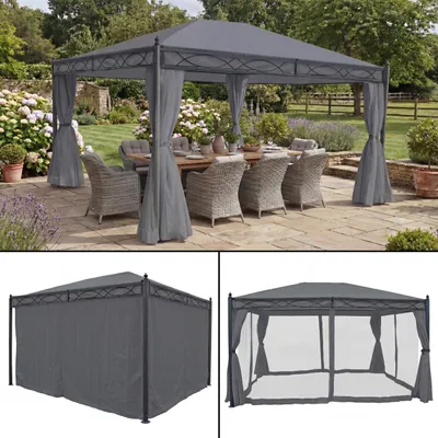 Immagine prodotto di Pergola Cadiz, padiglione da giardino, struttura robusta da 7 cm con parete laterale + zanzariera ~ grigio 4x3m