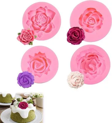 Produktbild von Silikonformen in Blumenform, 4-teilig - Ideal für Seifen, Kerzen, Kuchen, Süßigkeiten - Weiche und langlebige Formen für kreatives Backen