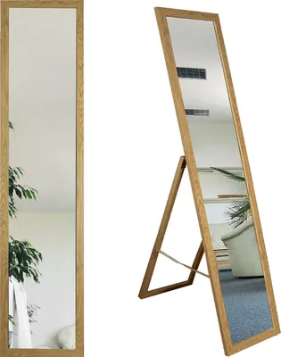 Obrázek produktu pro BD ART stojící toaletní zrcadlo dub 155 x 35 cm stojící zrcadlo šatní skříň stojící zrcadlo dub nadčasový elegantní MDF rám