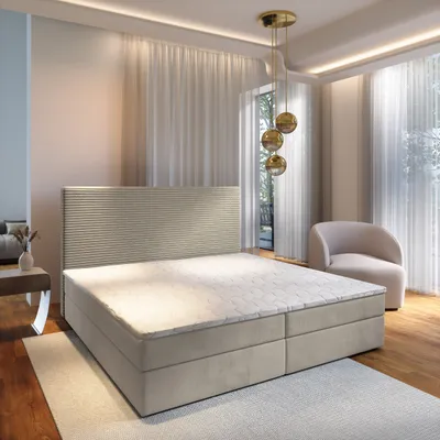 Produktbild von Masseno Boxspringbett GIARRO 160x200 cm Komplett-Set mit Bonell Matratze und Topper, Polsterbett mit Bettkästen -Beige, POSO 02 + PAROS 02
