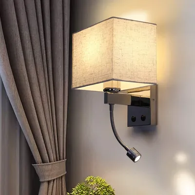 Produktbild von ZMH LED Wandlampe Leselampe Stoffschirm Wandleuchte mit Schalter und Flexiblen Schwankbar Lesearm Weiß E27 mit Schalter Leselicht Bettlampe für Hotel Schlafzimmer Wohnzimmer [Energieklasse A++]