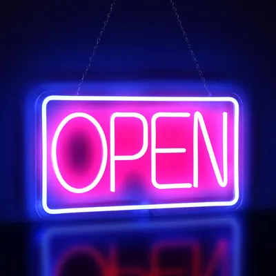 LED-Leuchtschild OPEN 42x22 cm, USB-betrieben, Acryl, Wandmontage