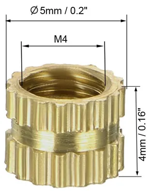 Produktbild von 100 Stš¹ck Gewindeeinsatz R?ndelschrauben mit Gewindeeins?tzen M4 x 4mm(L) x 5mm(OD) Messing